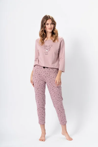 Dlouhé pastelové dámské dvoudílné pyžamo M-Max
