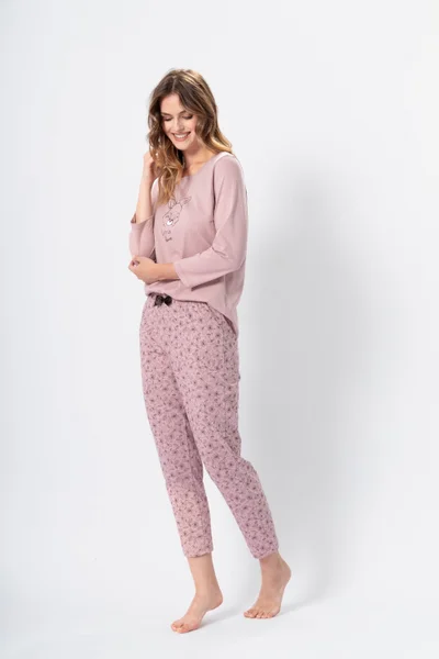 Dlouhé pastelové dámské dvoudílné pyžamo M-Max