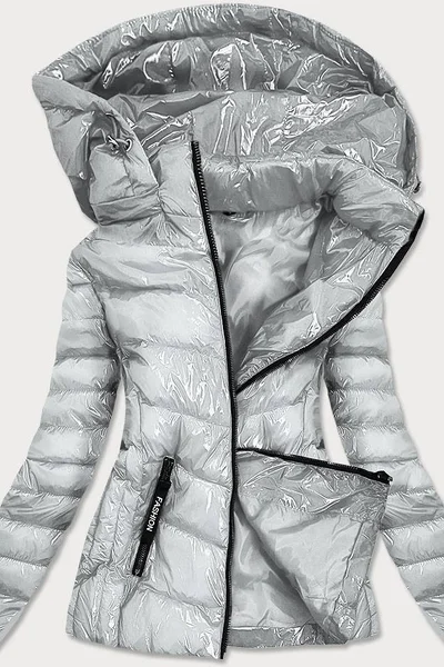 Lesklá stříbrná dámská bunda s kapucí A575 S'WEST (barva stříbro)
