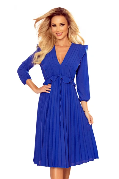 Královsky modré dámské plisované šaty Numoco