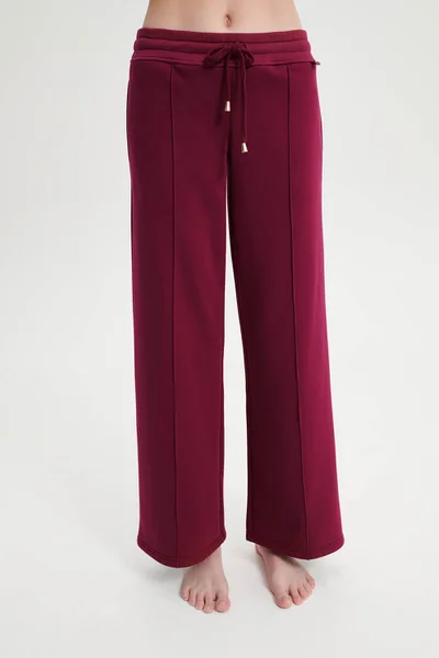 Vínové dámské bavlněné kalhoty Vamp široký střih