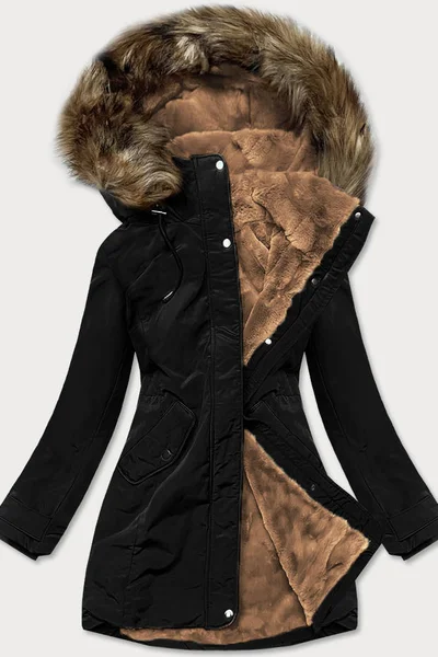 Hřejivý dámský kabátek s béžovým kožíškem LHD