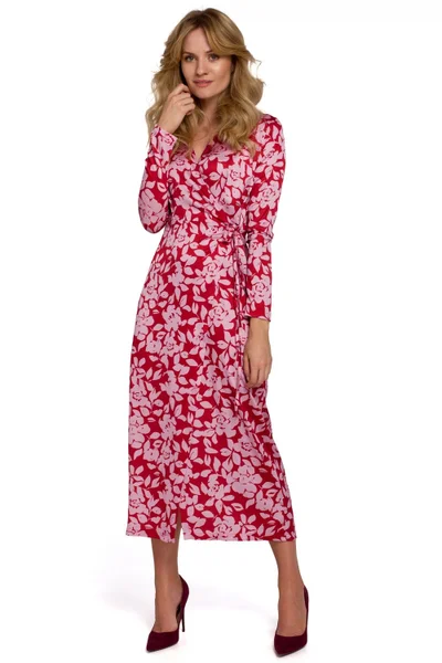 Midi růžové vzorované dámské šaty Makover