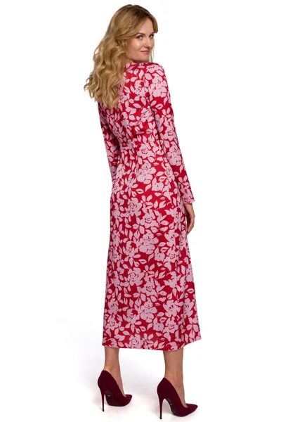 Midi růžové vzorované dámské šaty Makover