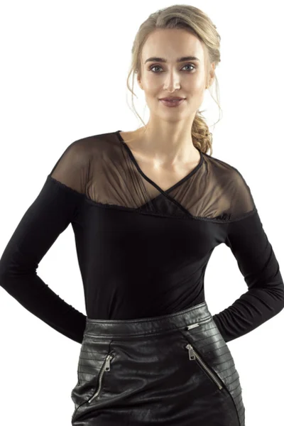 Černé dámské zdobené tričko se síťovinou Eldar