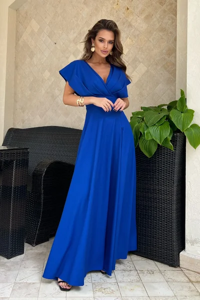 Královsky modré dámské dlouhé šaty s rozparkem BICOTONE