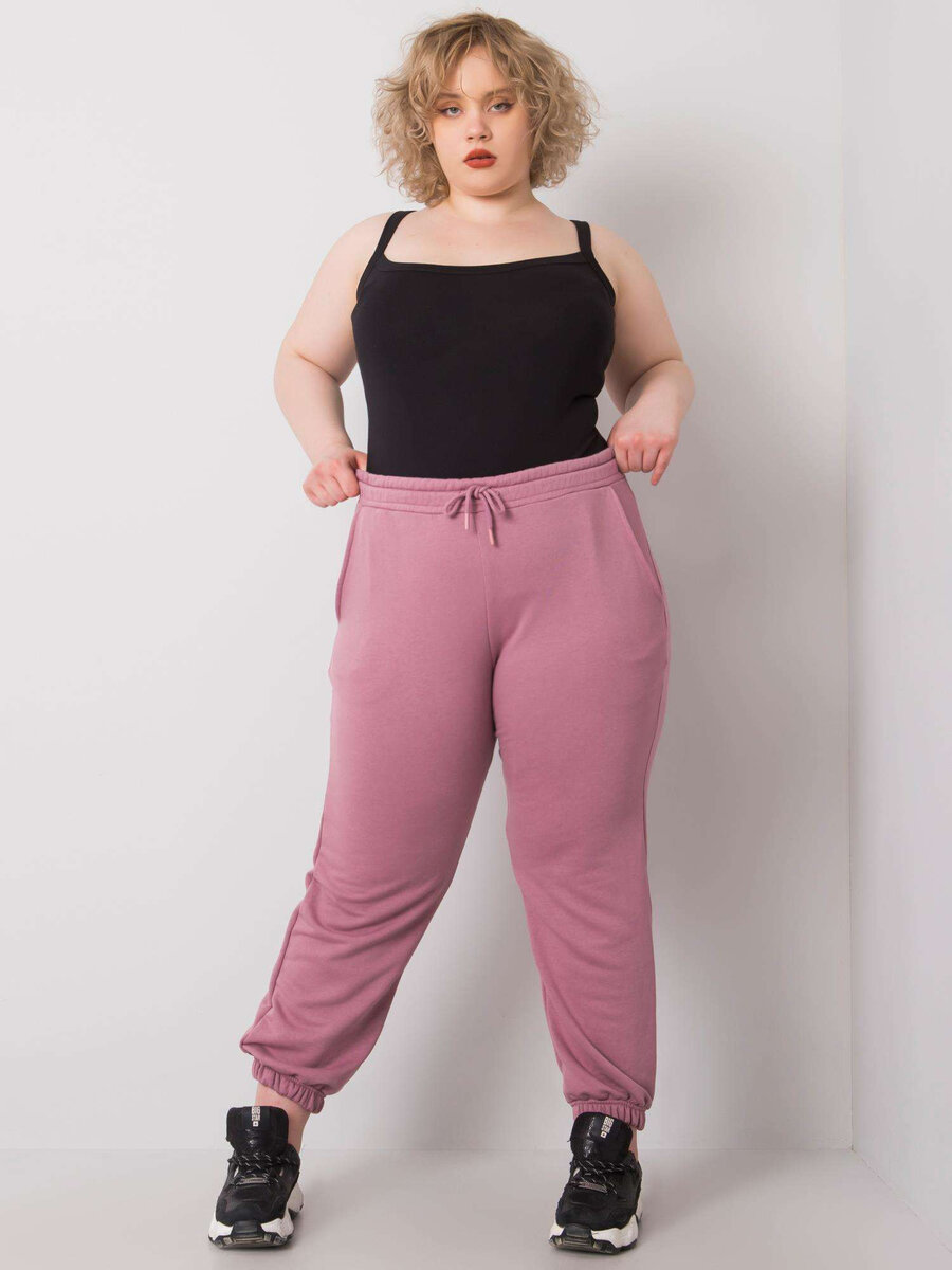 Růžové růžové dámské tepláky Plus Size FPrice, XL i523_2016102945536