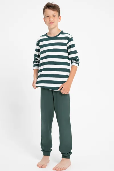Zeleno-bílé pruhované pyžamo pro chlapce Taro