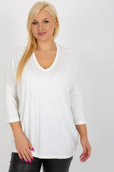 Volné dámské tričko V-neck FPrice bílé