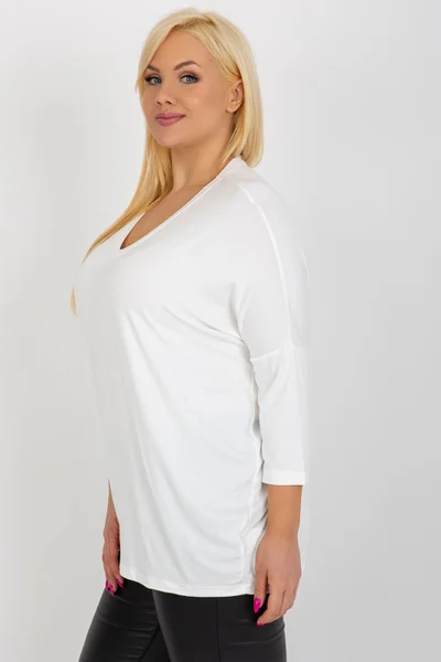 Volné dámské tričko V-neck FPrice bílé