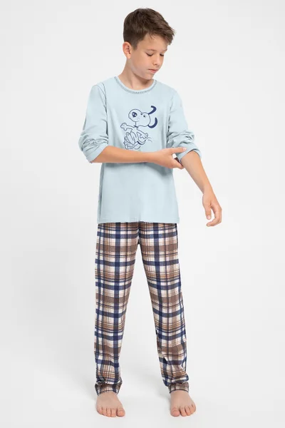 Dětské bavlněné pyžamo Taro modro-hnědé