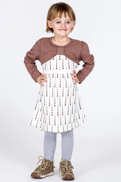 Dívčí bavlněné šaty s potiskem a dlouhými rukávy v barvě ecru FPrice