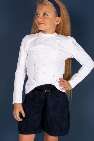 Tmavě modré kostkované dívčí šortky s páskem FPrice