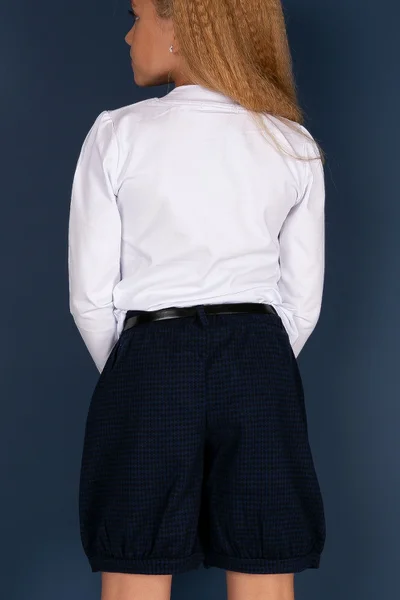 Tmavě modré kostkované dívčí šortky s páskem FPrice