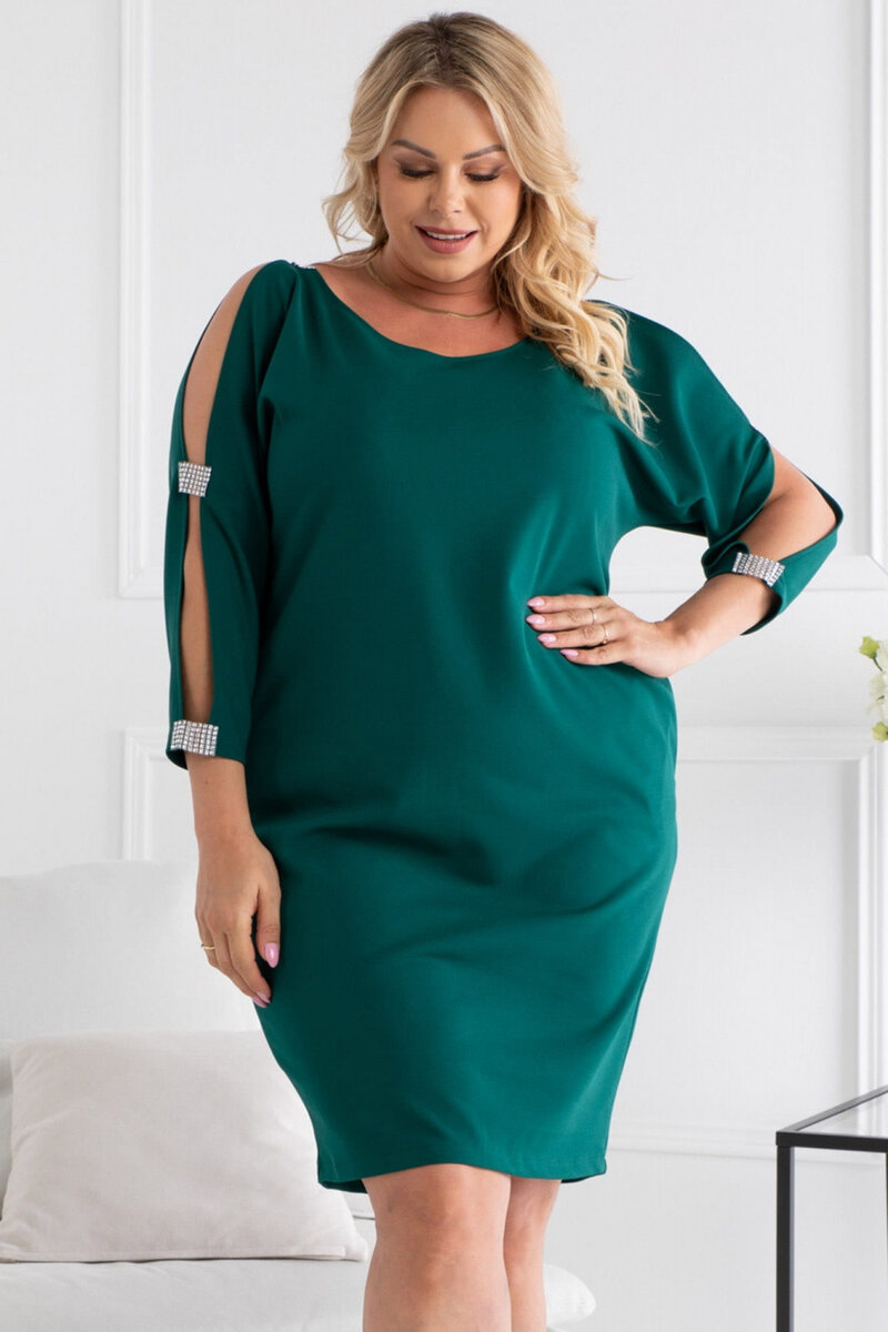 Elegantní dámské zelené plus size šaty Karko, 42/44 i240_191382_2:42/44