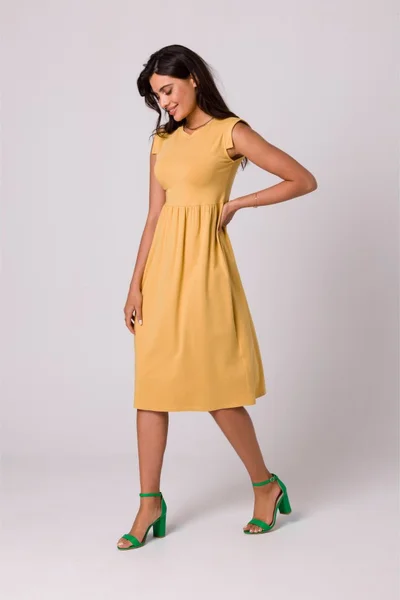 Horčičně žluté dámské midi šaty bez rukávů BeWear
