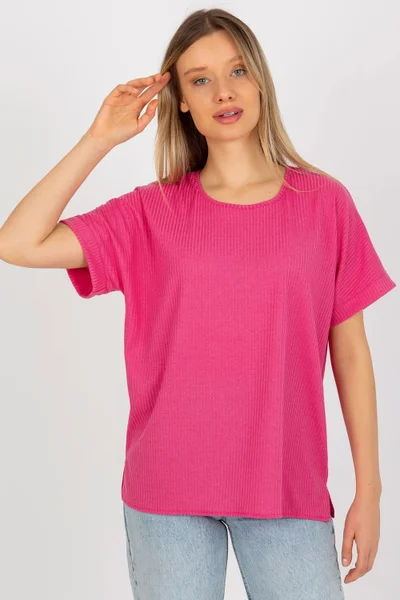 Bavlněné fuchsiové dámské volné tričko s rukávy Lakerta