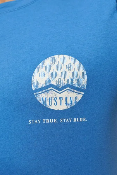 Modré pánské bavlněné tričko s logem Mustang