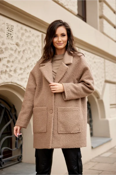 Béžový dámský kabátek Roco Fashion široký střih