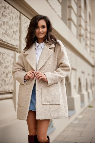 Béžový dámský kabát s kapsami Roco Fashion
