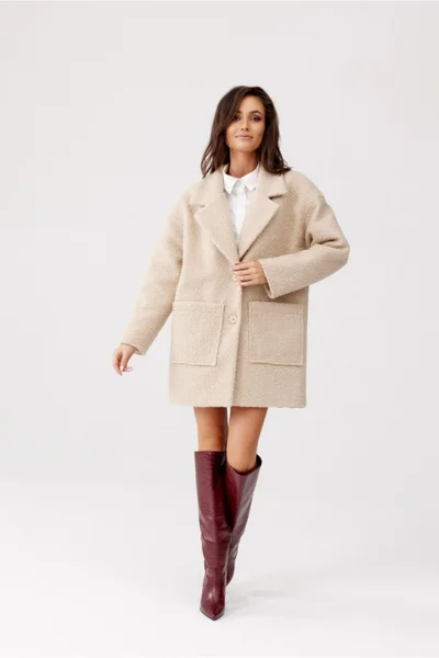 Béžový dámský kabát s kapsami Roco Fashion
