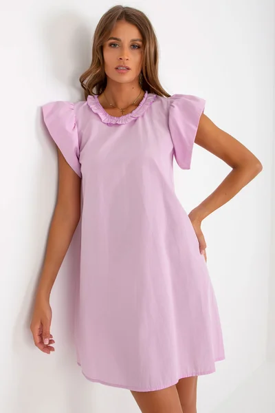 Lila dámské oversize mini šaty s volánky na rukávech FPrice