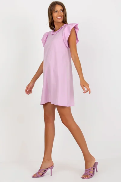 Lila dámské oversize mini šaty s volánky na rukávech FPrice