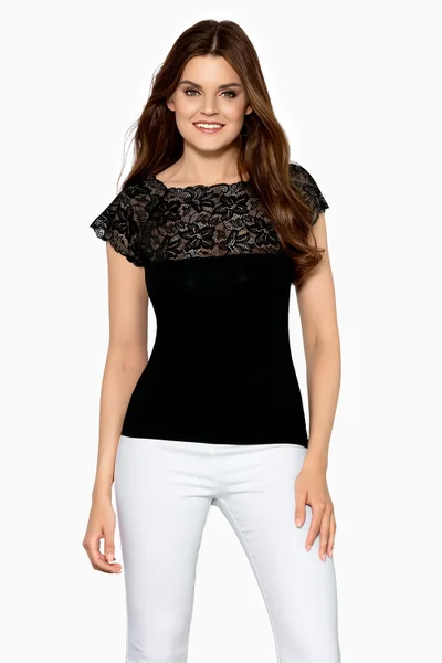 Elegantní dámské černé tričko s krajkou Babell