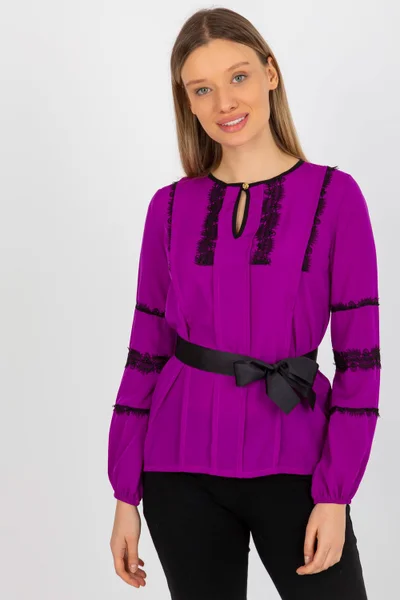 Elegantní fialovo-černá dámská halenka s dlouhým rukávem Lakerta