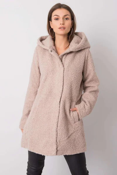 Světle béžový dámský kabát s kapucí FPrice