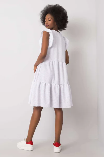 Bílé puntíkované šaty s volánkem RUE PARIS