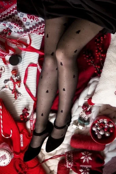 Tenké dámské punčochové kalhoty – CHRISTMAS TREES-5 Gabriella (v barvě nero)