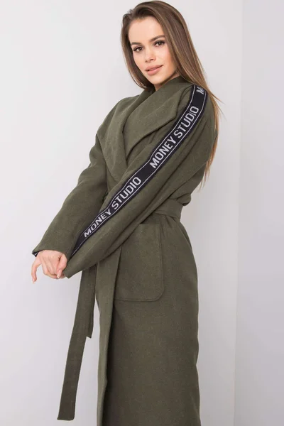 Khaki dámský kabát s páskem FPrice