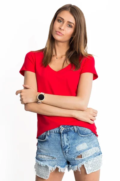 Červené dámské tričko s výstřihem do V FPrice