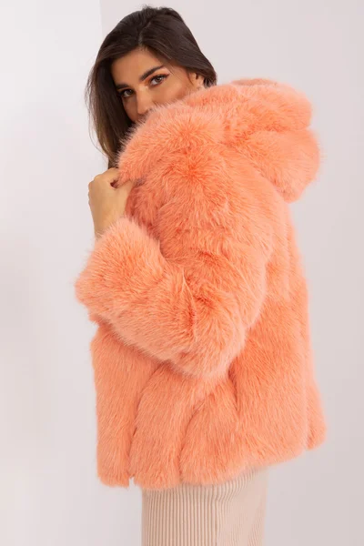 Moderní oranžový dámský kožíšek s kapucí FPrice