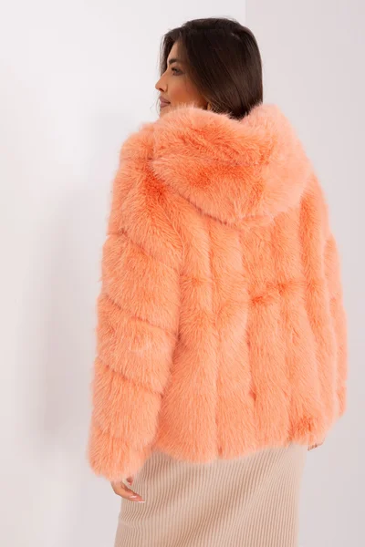 Moderní oranžový dámský kožíšek s kapucí FPrice