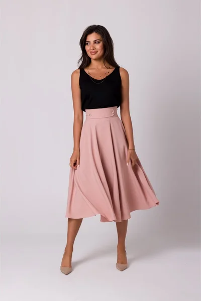 Pudrově růžová dámská rozšířená midi sukně BeWear