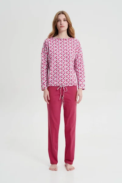 Tmavě růžové dámské pyžamo se vzorovaným tričkem Vamp