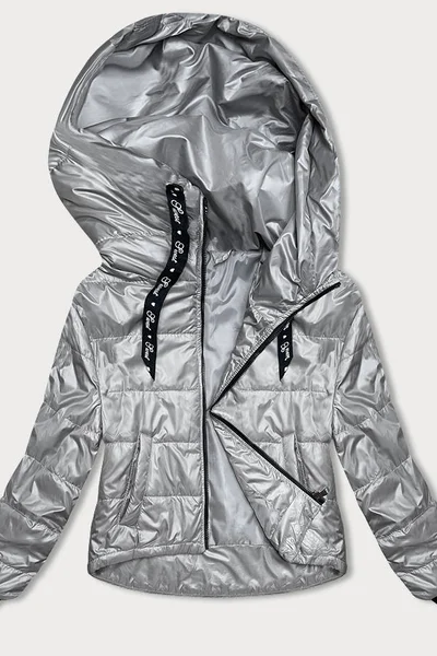 Stříbrná metalická kratší bunda s kapucí S'WEST