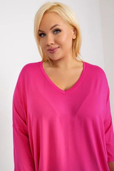 Volné dámské růžové tričko s 3/4 rukávem FPrice