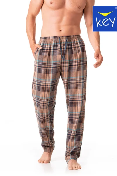 Hnědé pánské kostkované kalhoty k pyžamu Key