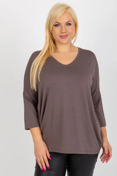 Dámská plus size halenka 3/4 rukávy hnědá - FPrice