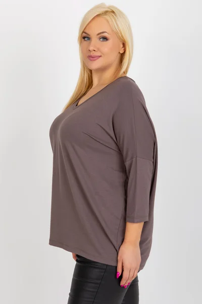 Dámská plus size halenka 3/4 rukávy hnědá - FPrice