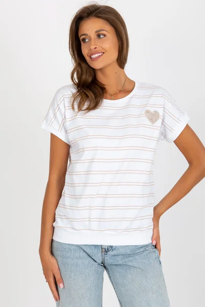 Béžovo-bílé dámské pruhované tričko FPrice