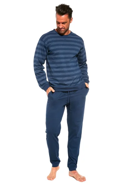 Tmavě modré dlouhé pánské vzorované pyžamo Cornette