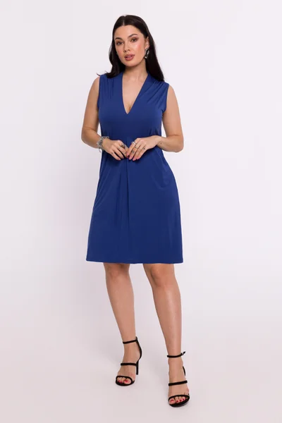 Tmavě modré dámské šaty s výstřihem do V BeWear