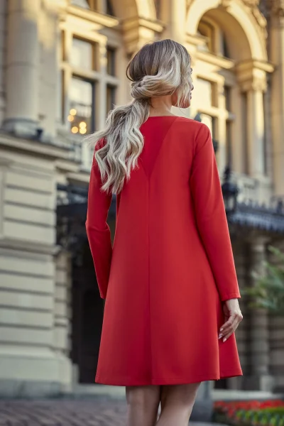 Červené dámské rozšířené šaty s dlouhými rukávy STYLOVE