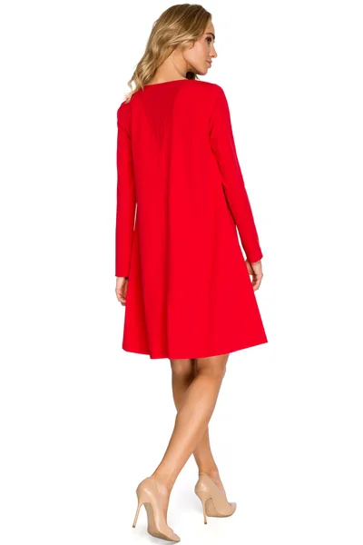 Červené dámské rozšířené šaty s dlouhými rukávy STYLOVE