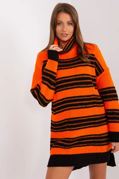 Oranžovo-černý dámský maxi svetr FPrice