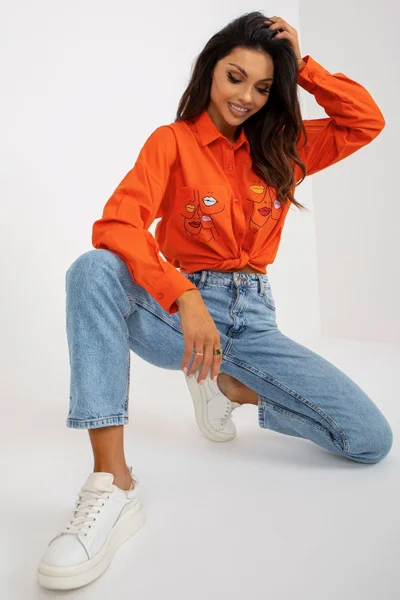 Dlouhá dámská oranžová košile s výšivkou Factory Price